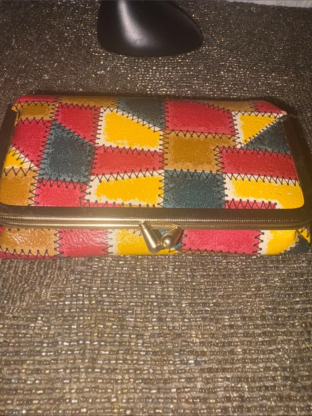 Vintage Patchwork Multicolor Leather Coin Purse - Red, Yellow, Teal, Brown